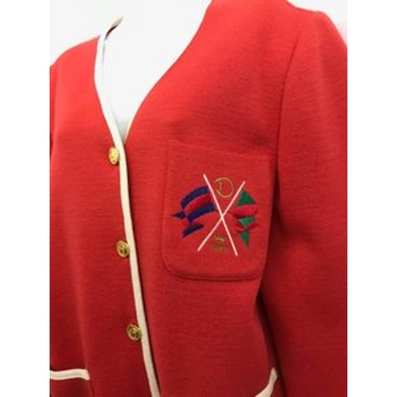 Devernois Paris Made in France White Trim Vermilion Knit Jacket L - Picture 2 of 5